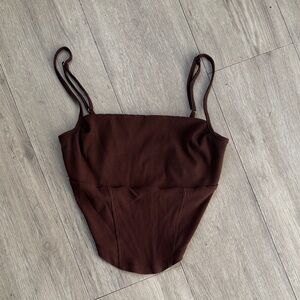 Brown Ribbed Women's Top